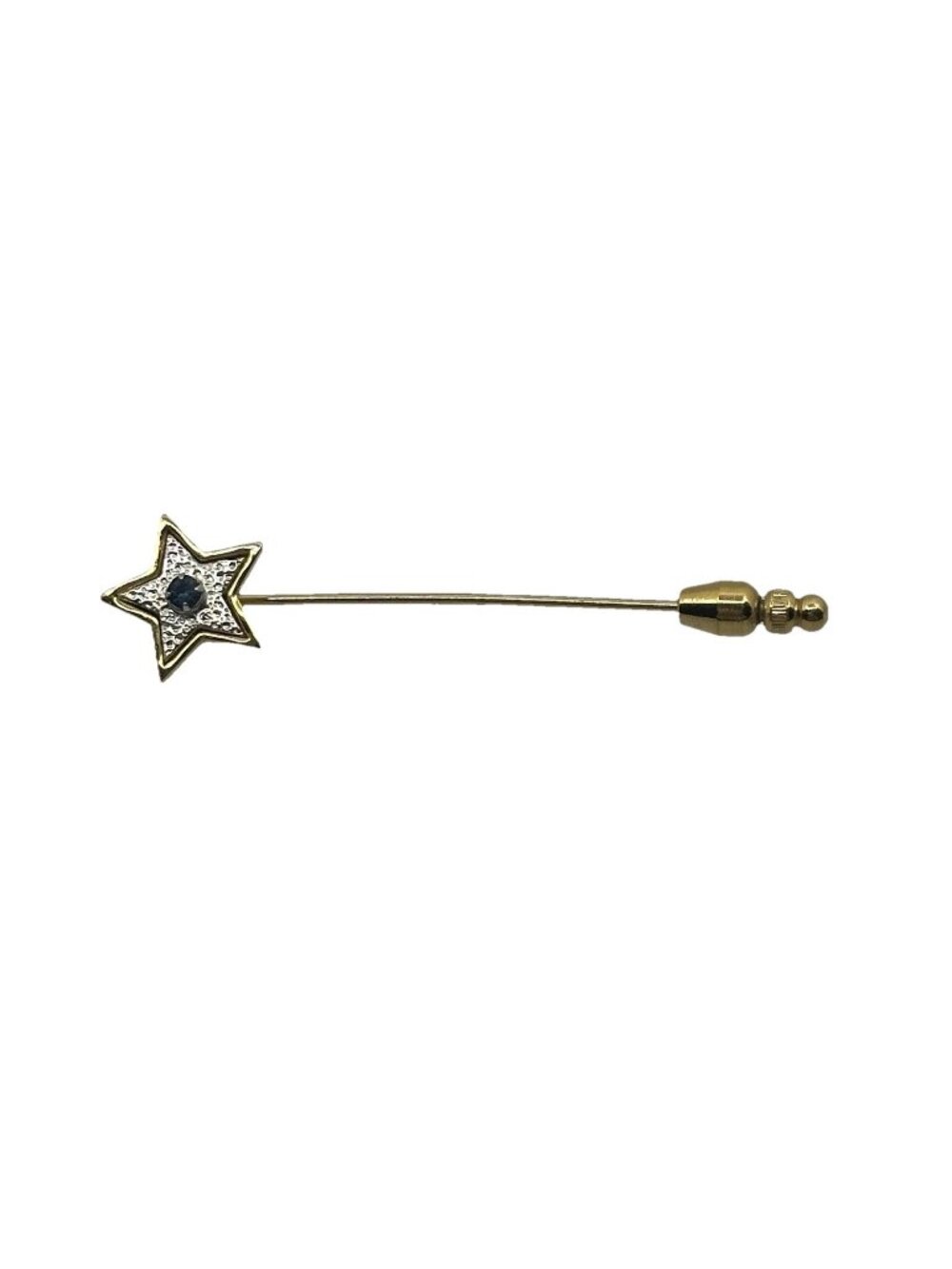 Avon Stick Pin Star Blue Rhinestone Sparkling Hat Lapel Gold Tone Patriotic Vtg